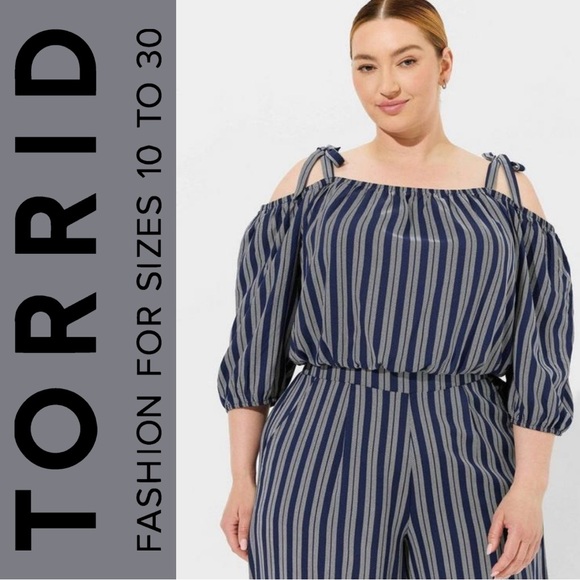 torrid Tops - Torrid Blue Striped Challis Cold-Shoulder Crop Top, NEW!
